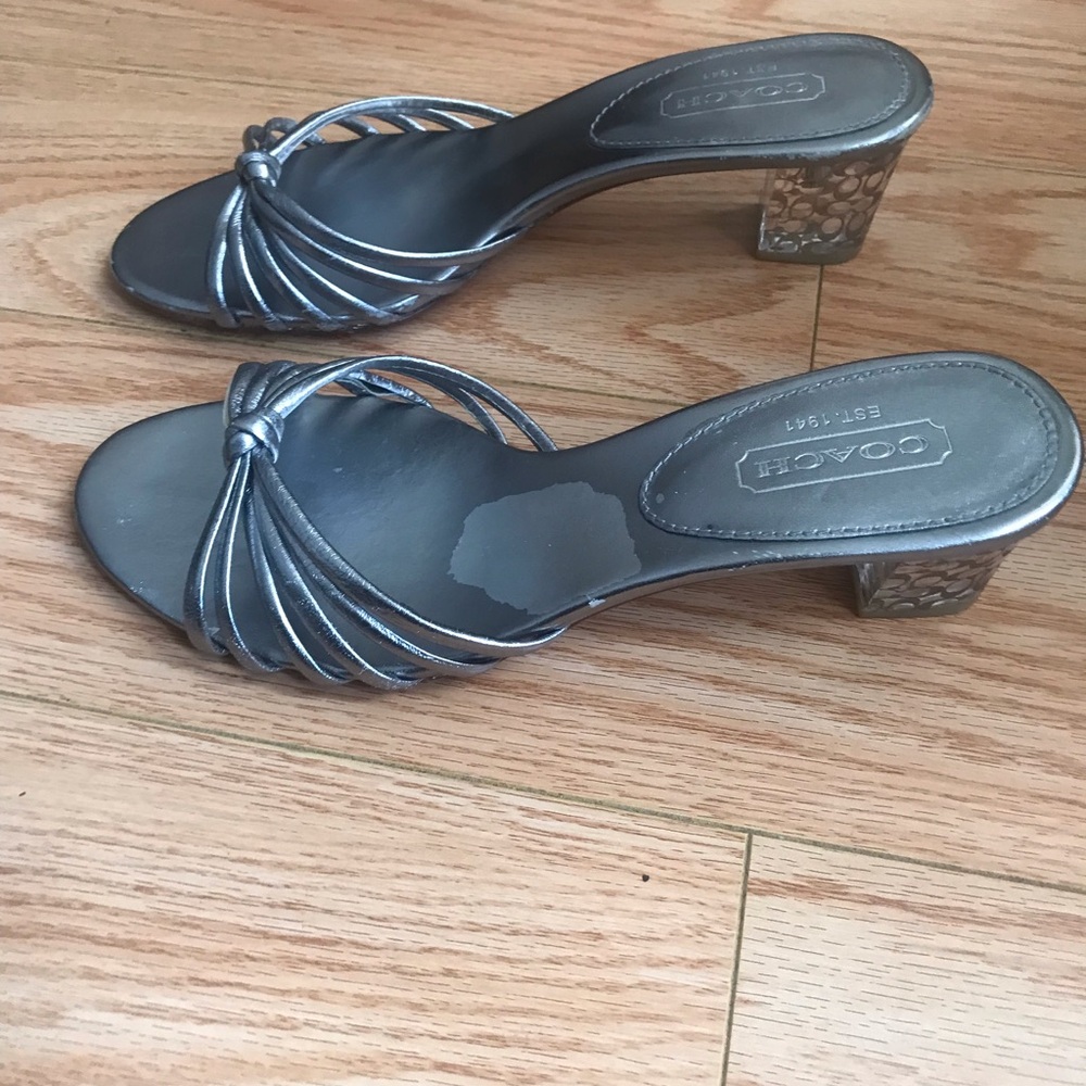 Coach Silver Block Heel Mules 8.5